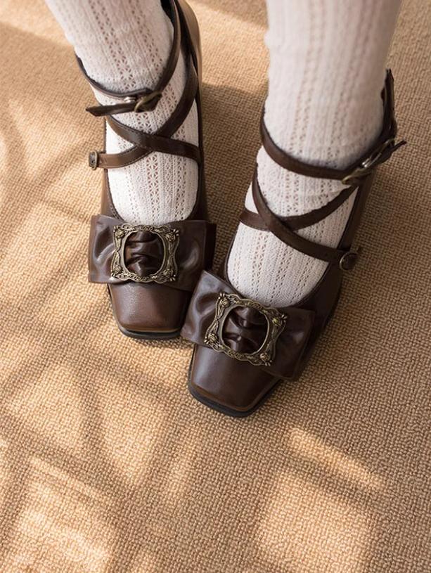 MODO~Frame Cocoa~Elegant Mid-Heel Lolita Shoes With Square Toe 42944:767194