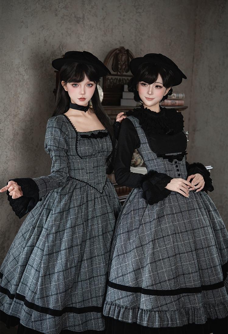With PUJI - Yesterday's Epistle - Winter Classic Lolita Plaid Dress Set, Fishbone Waist 44227:799840
