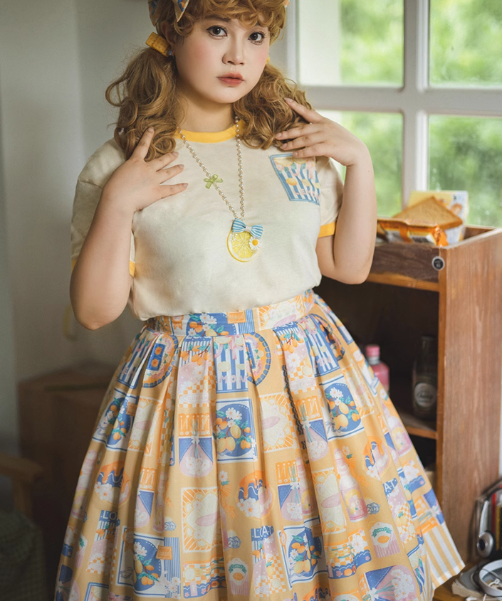 Miss Point~Daisy Lemon~Daily Lolita Lemon Print T-Shirt Customized   