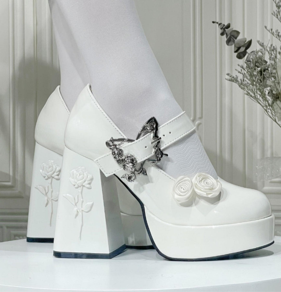 Dreamland~Cyclic Wonders~Elegant Lolita High Platform Shoes with Butterfly and Rose Details