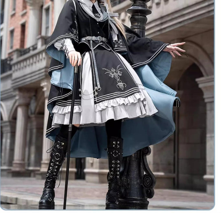 CHUNLV LOLITA~Dark Night Contract~Blue Military Lolita Dress Suit Skirt Elegant OP Cape