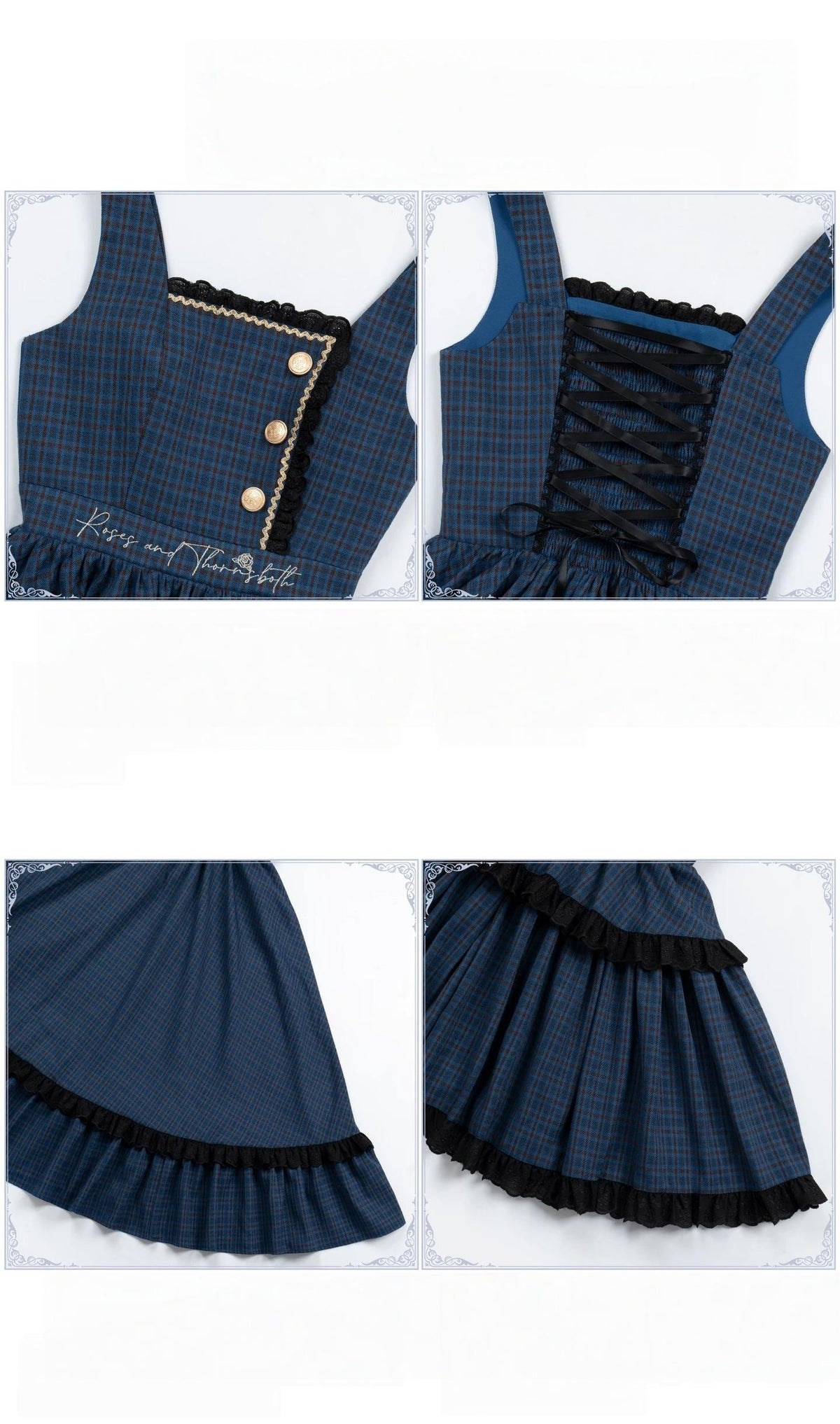 Heide Diary - Classic Lolita Blouse & JSK Dress Set, Blue Plaid
