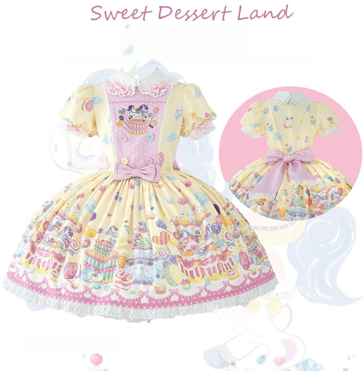 Sweet Dessert Land - Kawaii Lolita OP & JSK Dress Suit, Cake Print (L M S XL) 44542:811582