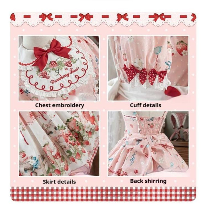 GD Lolita~Cat Strawberry Garden~Sweet Lolita Dress High Waist JSK Strawberry Print OP 40626:669824