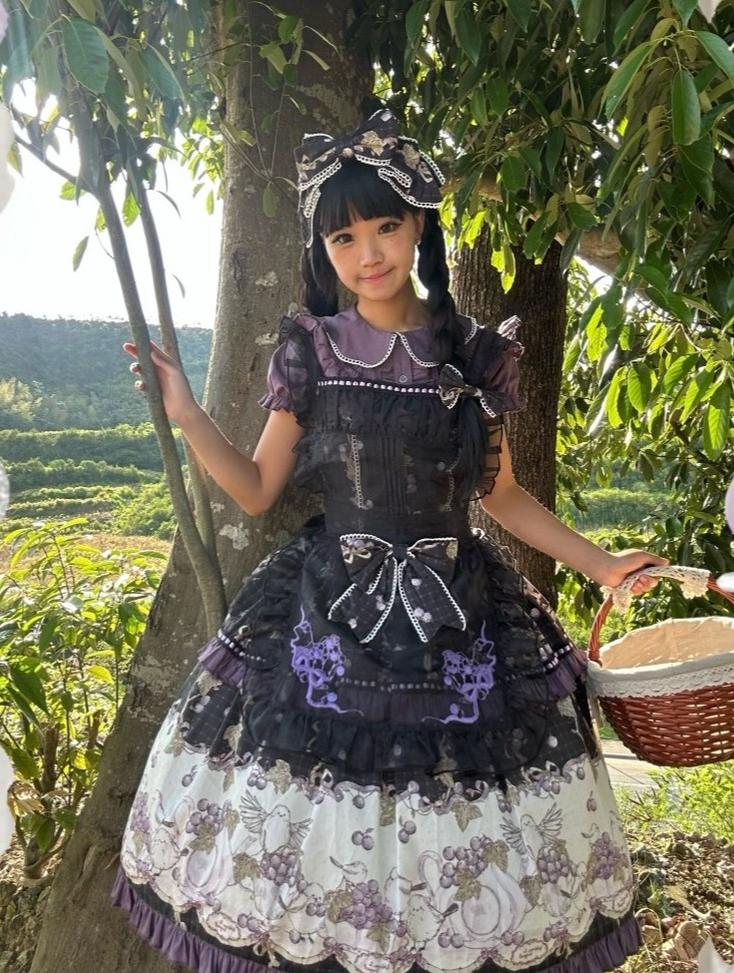Grape Season - Cotton Classic Lolita Grape Printed OP & JSK Dress 45609:855232
