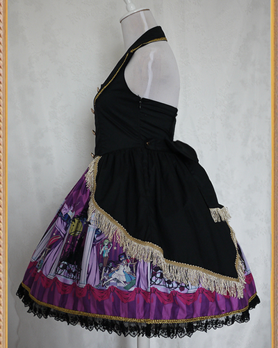 Chess Story~Doll Theater~Elegant Lolita Vest JSK Black-purple Theater Print   