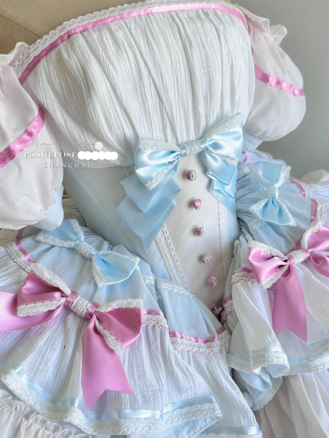 POSHEPOSE~Kitchen Helper~Sweet Lolita JSK Set Tiered Skirt Detachable Short Sleeves Dress   