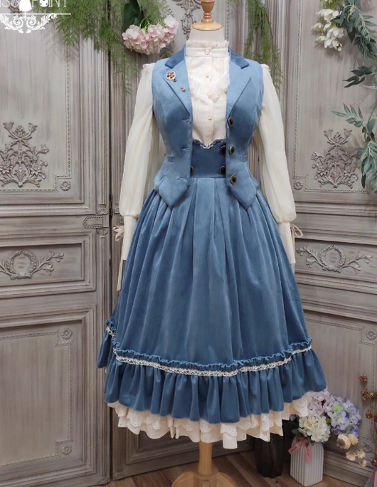 Miss Point - Rose Doll - Elegant Lolita Skirt High Waist Fishbone SK XS mist blue