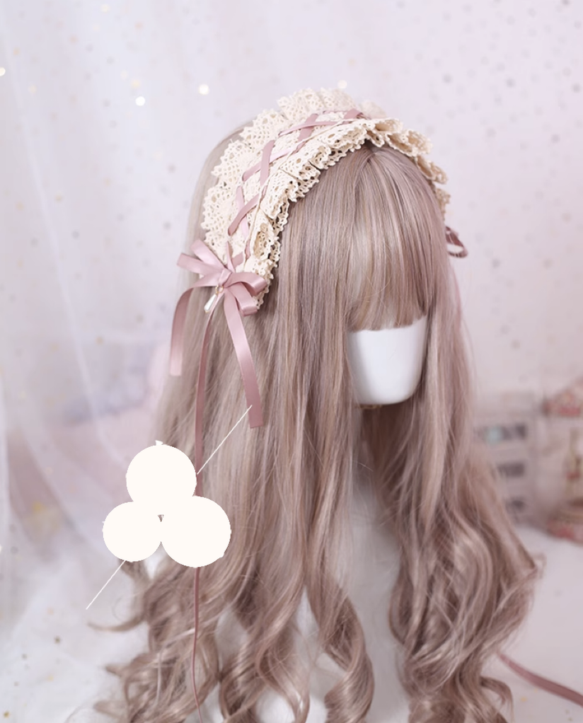 (BFM)Xiaogui~Japanese Style Sweet Lolita Lace Headband Multicolors Mocha Brown + Cotton Headband  