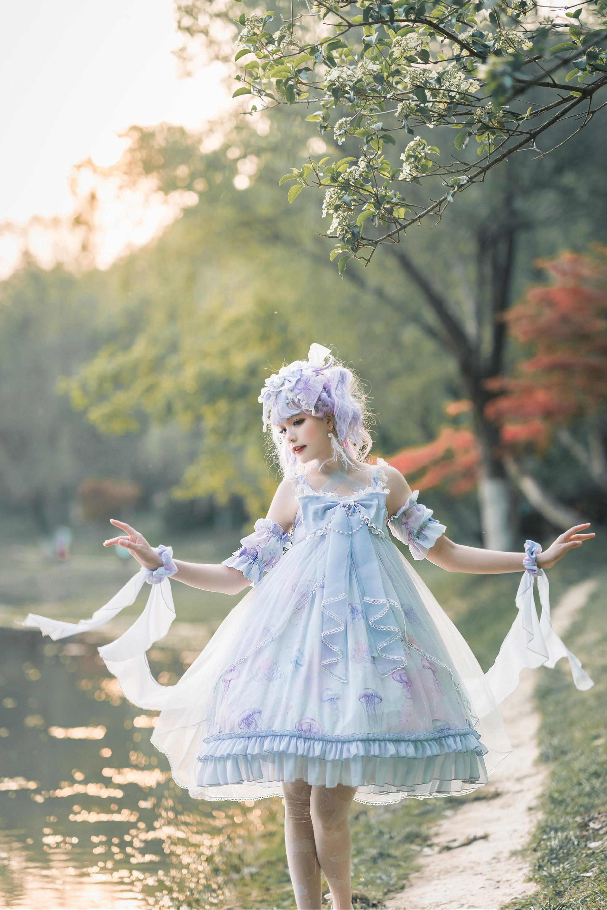 Coral Jellyfish - Sweet Lolita High-waist JSK Dress, Jellyfish & Coral Print 44906:827444