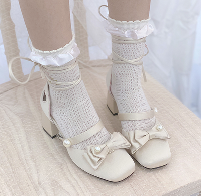 Pure Tea For Dream~Elegant Lolita Satin Mid Heel Shoes   