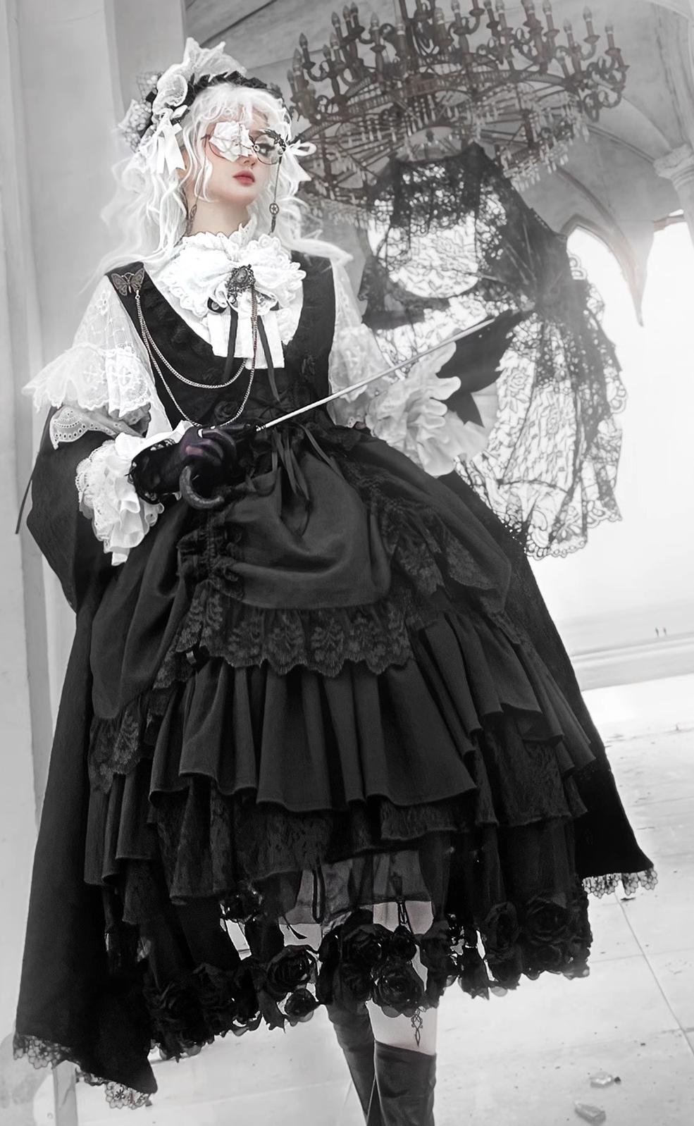 (BFM)Bramble Rose~Rose Deacon~Elegant Lolita Dress Black and White OP