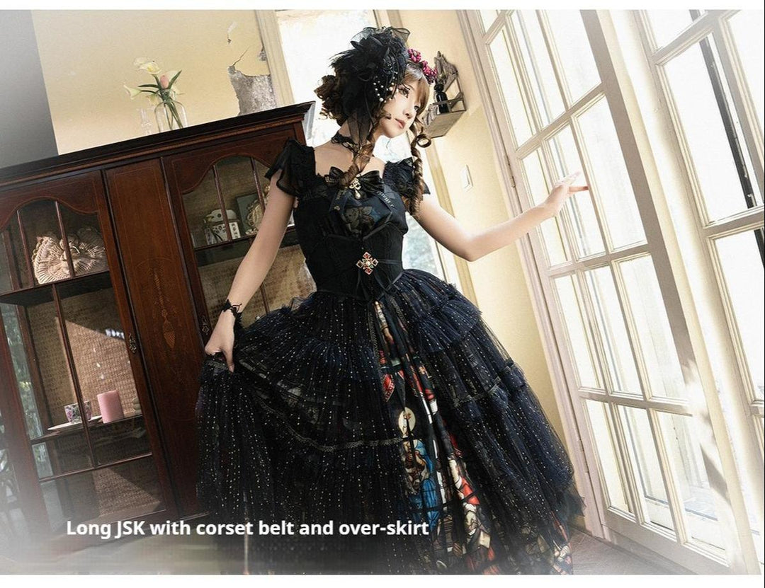 GOTHIC LOLITA~Rosary in the illusional library~Gothic Lolita Print JSK Dress