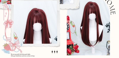 Dalao Home~Daily Lolita Long Straight Red Wigs   