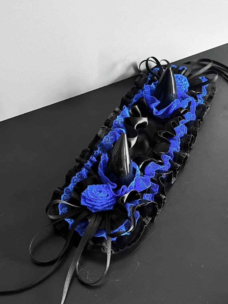 MAID~Gothic Lolita Halloween KC Devil Horn Hairband Customizable Color Black x Klein Blue  