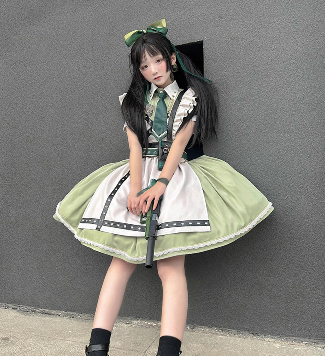 Forest Fluorescent Carps~Girl's Weapon~Military-Inspired Maid Lolita OP Suit