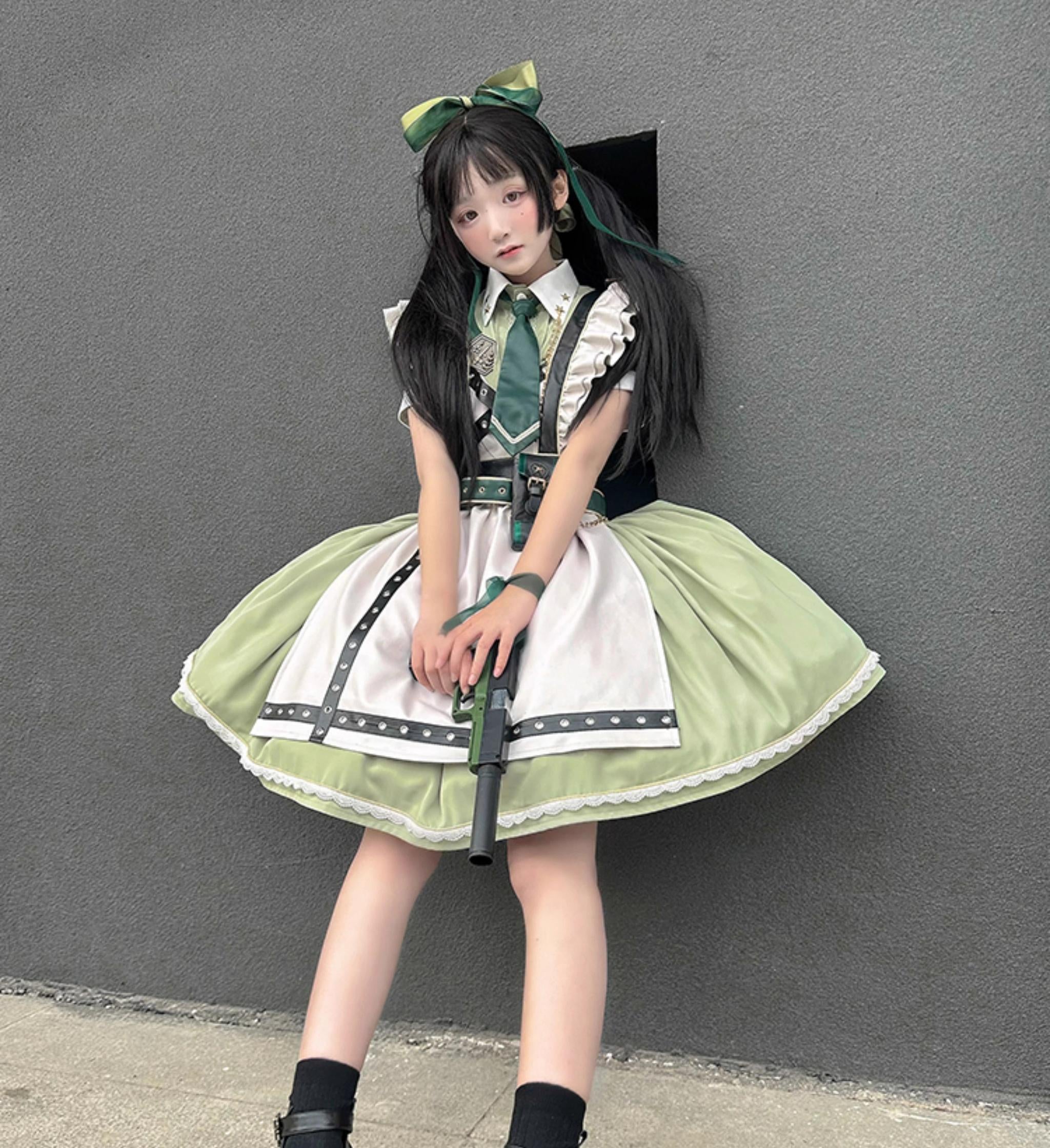 Forest Fluorescent Carps - Girl's Weapon - Military-Inspired Maid Lolita OP Suit