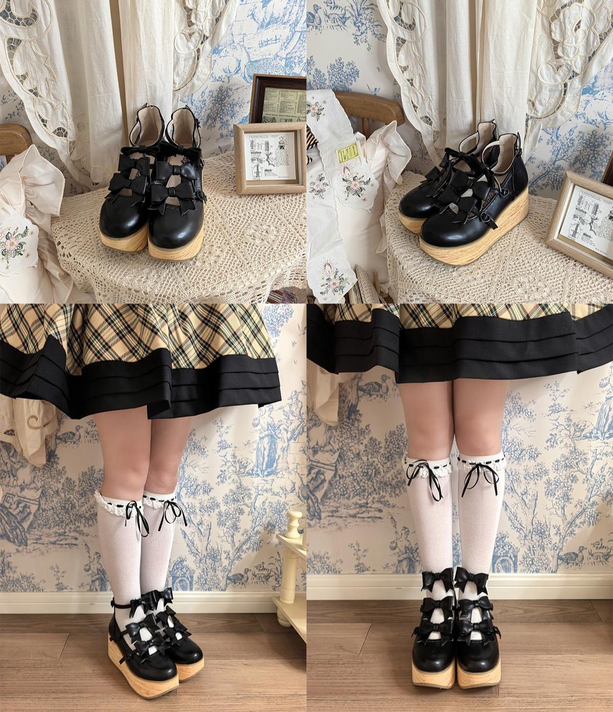 MODO - Sweet Lolita High Platform Shoes, Three Bows 44182:797591