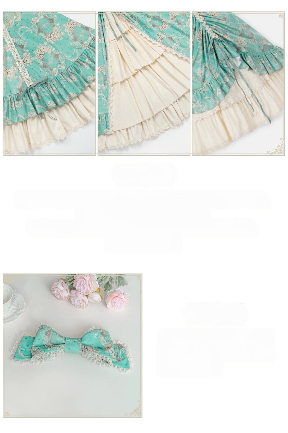 Old Courtyard Floral Letter - Classic Lolita Printed JSK Dress Set, Drawstring Lift-up Hem 46102:875321