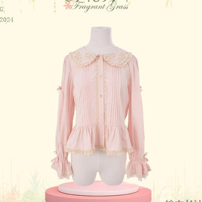 Flower and Pearl Box~Wild Flowers and Fragrant Grass~Country Lolita Blouse and Innerwear with Apron Dress Set XS cotton long-sleeved blouse (warm pink) 