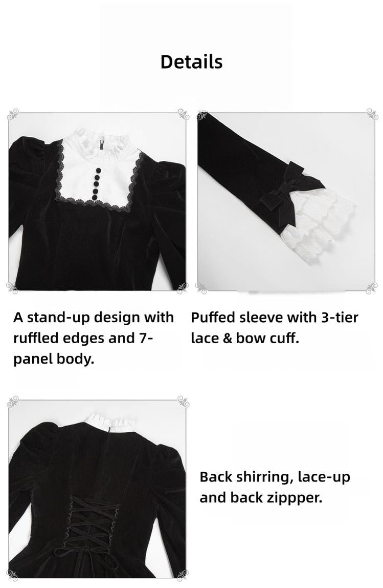 With PUJI - To the Dusk - Classic Lolita Tiered-Skirt OP, Long Irregular Hem 44319:804689