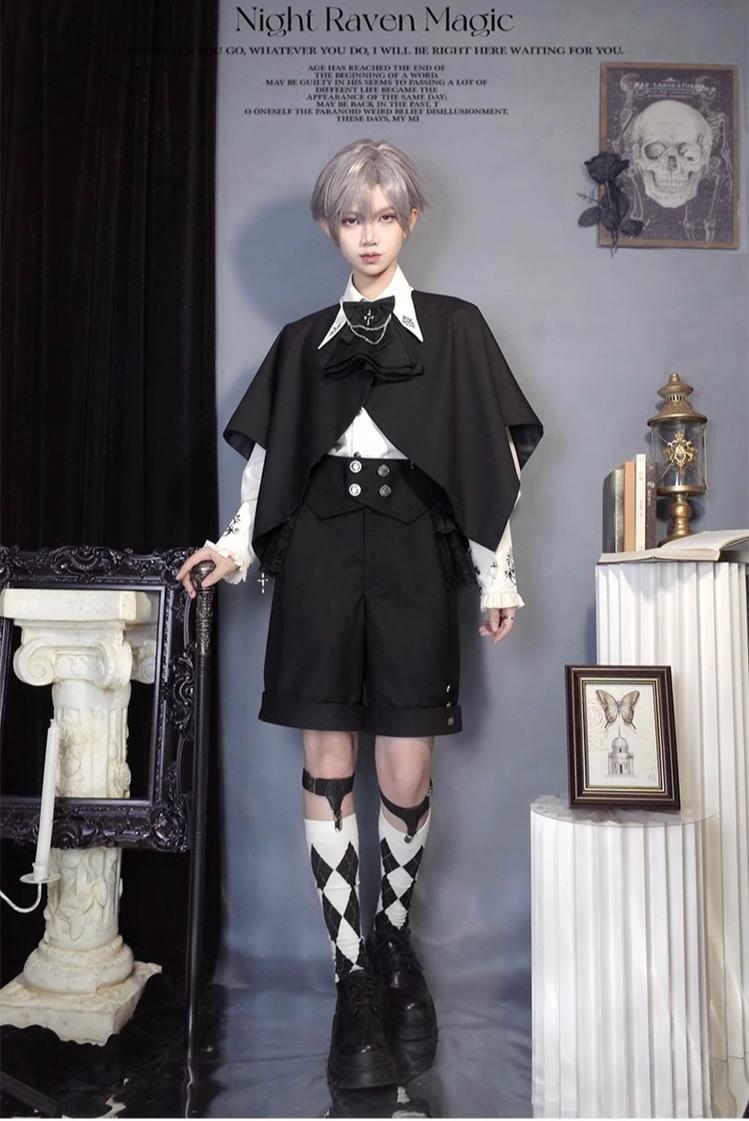 CastleToo~Night Raven Magic~Ouji Lolita Dress Set Prince Suspender Shorts Cape