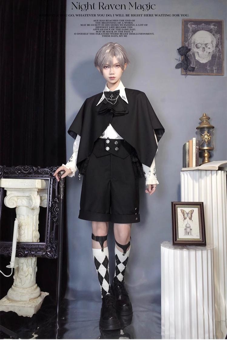 CastleToo - Night Raven Magic - Ouji Lolita Dress Set Prince Suspender Shorts Cape