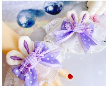 Sweetheart Endless~Sweet Lolita Cuffs Handmade Multicolor Rabbit Ears a pair of purple candy rabbbit ears cuffs(pin)  