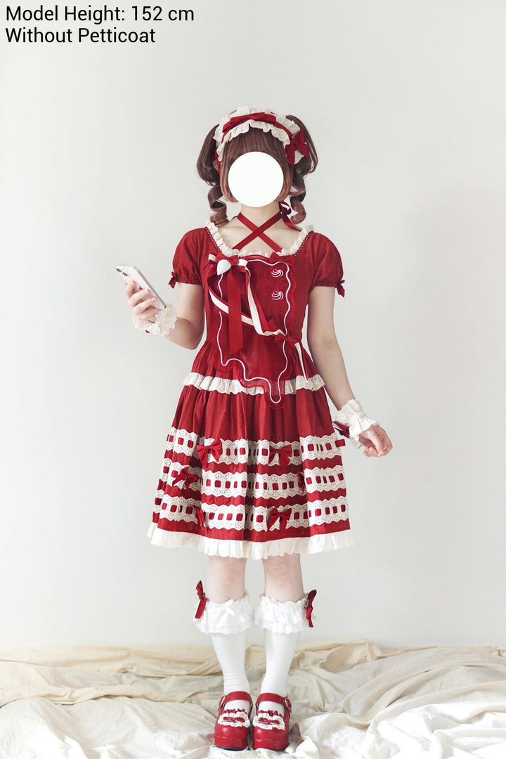 Uncle Wall Original~Cream Piping Artist~Cotton Sweet Lolita OP Halter-neck Dress With Accessory