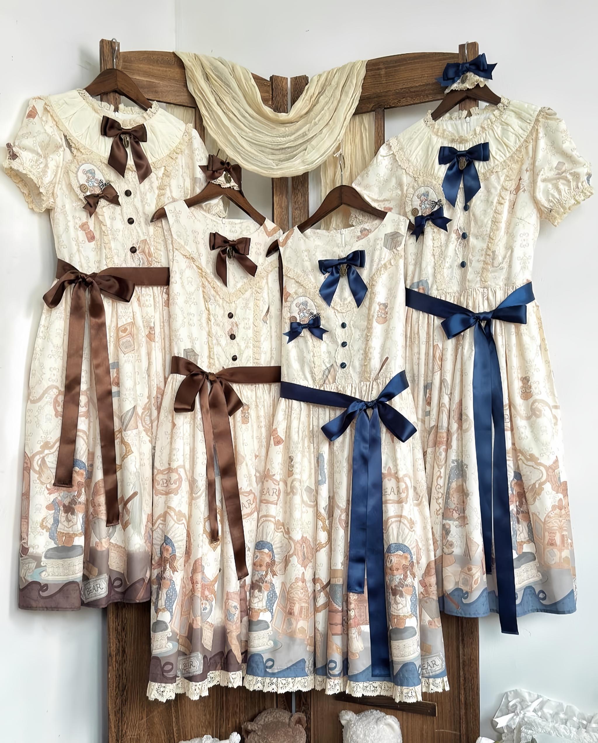 Bron Bear Atelier - Cotton Kawaii Lolita Bear Print Dress, Side Pockets