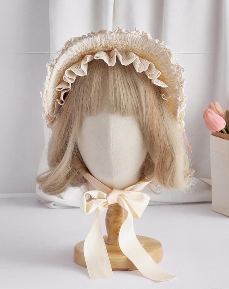 Classic Lolita BNT Headdress, Lace & Rose Cream White BNT