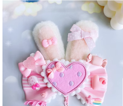 (Buy for me)Sweetheart Endless~Sweet Lolita Lace Rabbit Ears Cuffs Multicolor a pink heart badge (not cuff)  