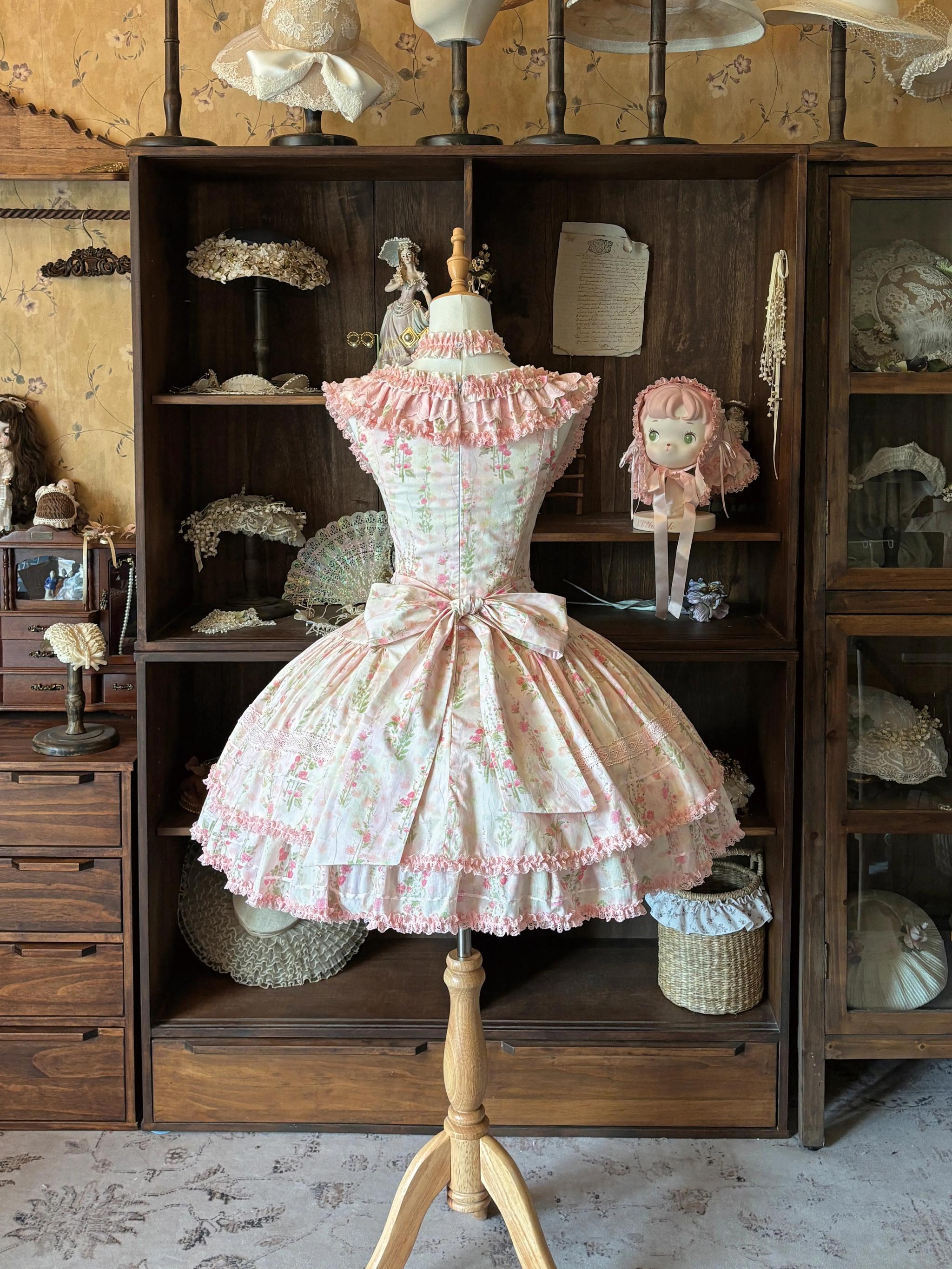 Prologue Rose - Cotton Classic Lolita Pink JSK Dress, Rose Print 45828:864115