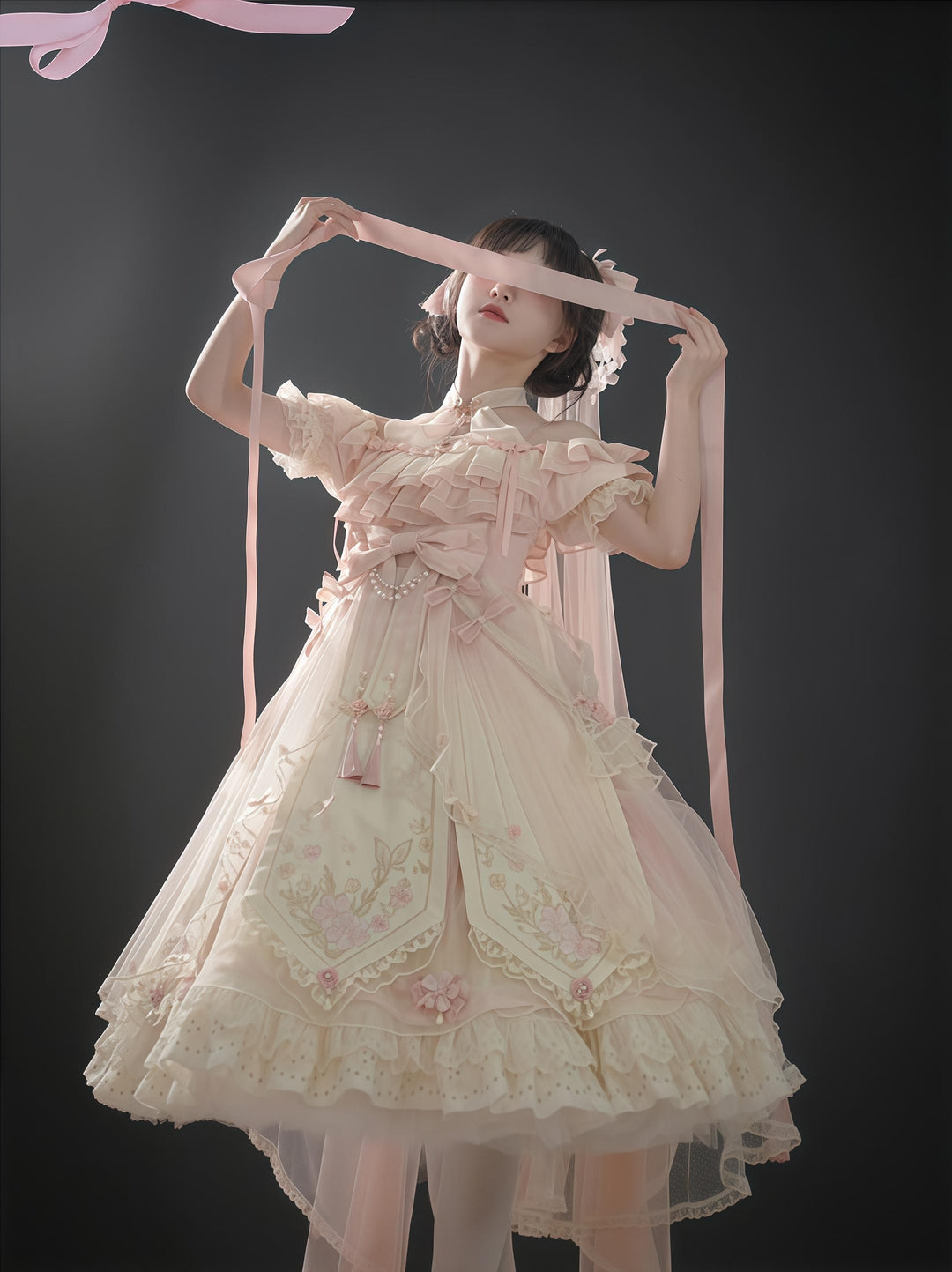 Unicorn Wings~Quetao~Pink Lolita Chinese Style Dress Outfit Halter Collar OP