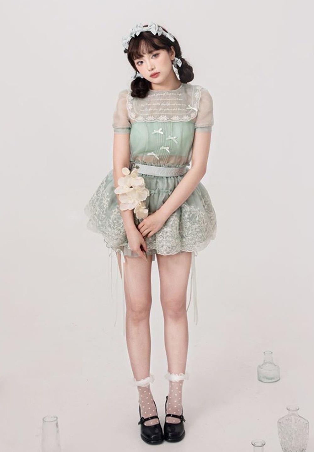 ZJstory~Sonnet Summer~Sweet Lolita Dress Set Embroidery Shirt Tiered Jumper Dress