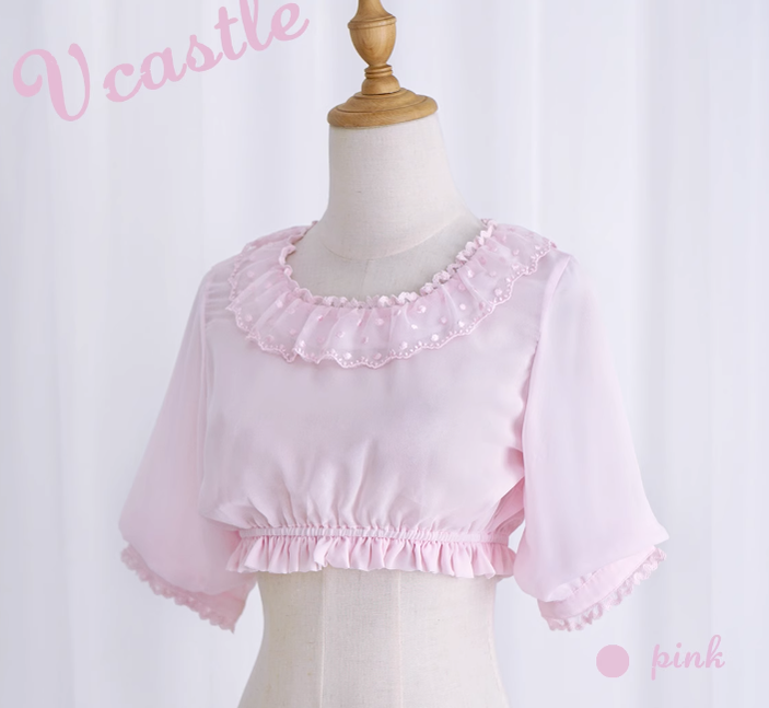 Vcastle~Snow White~Daily Lolita Flounce Short Sleeve Shirt S light pink 