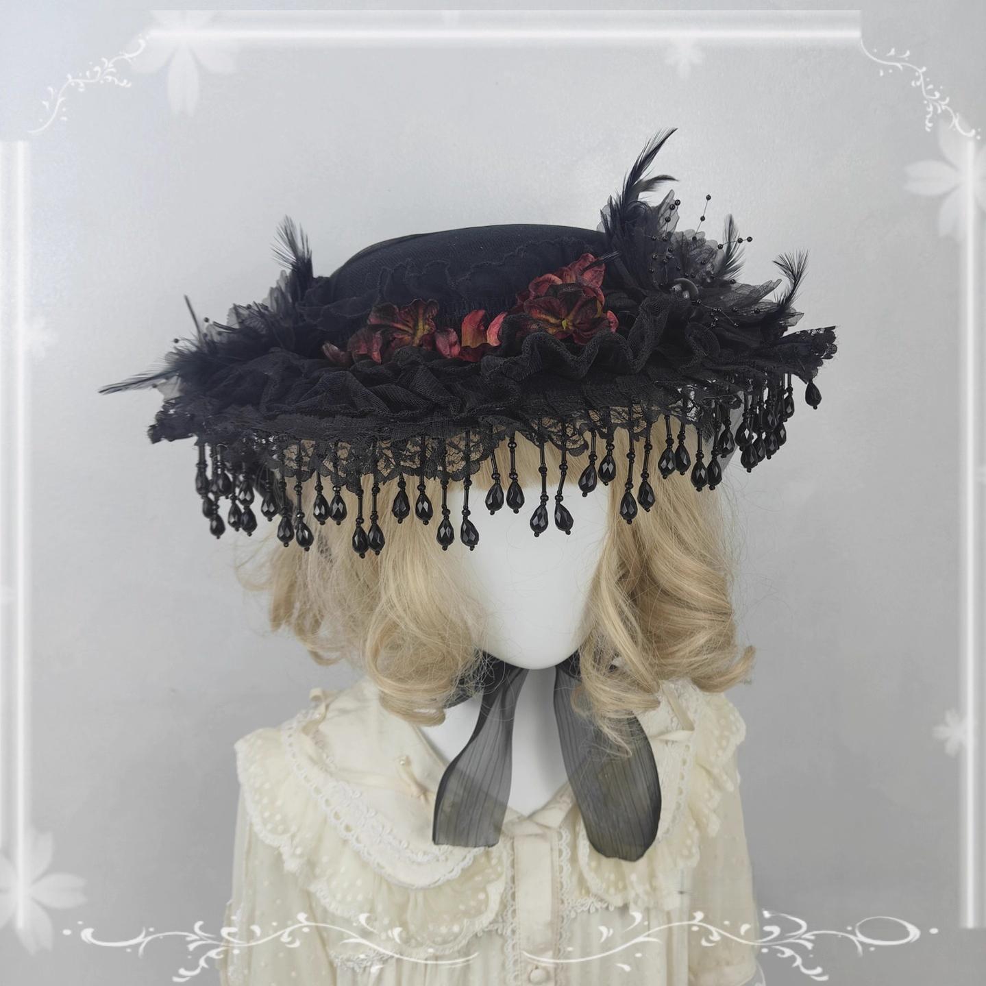 Cocoa Jam - Gothic Lolita Flat Hat, With Ribbon Ties 43904:789519