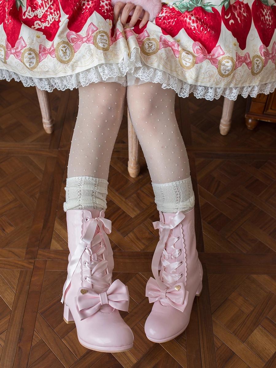 Sheep Puff - Snowy Mochi - Kawaii Lolita Winter Boots, Detachable Fur Trim 43995:791531