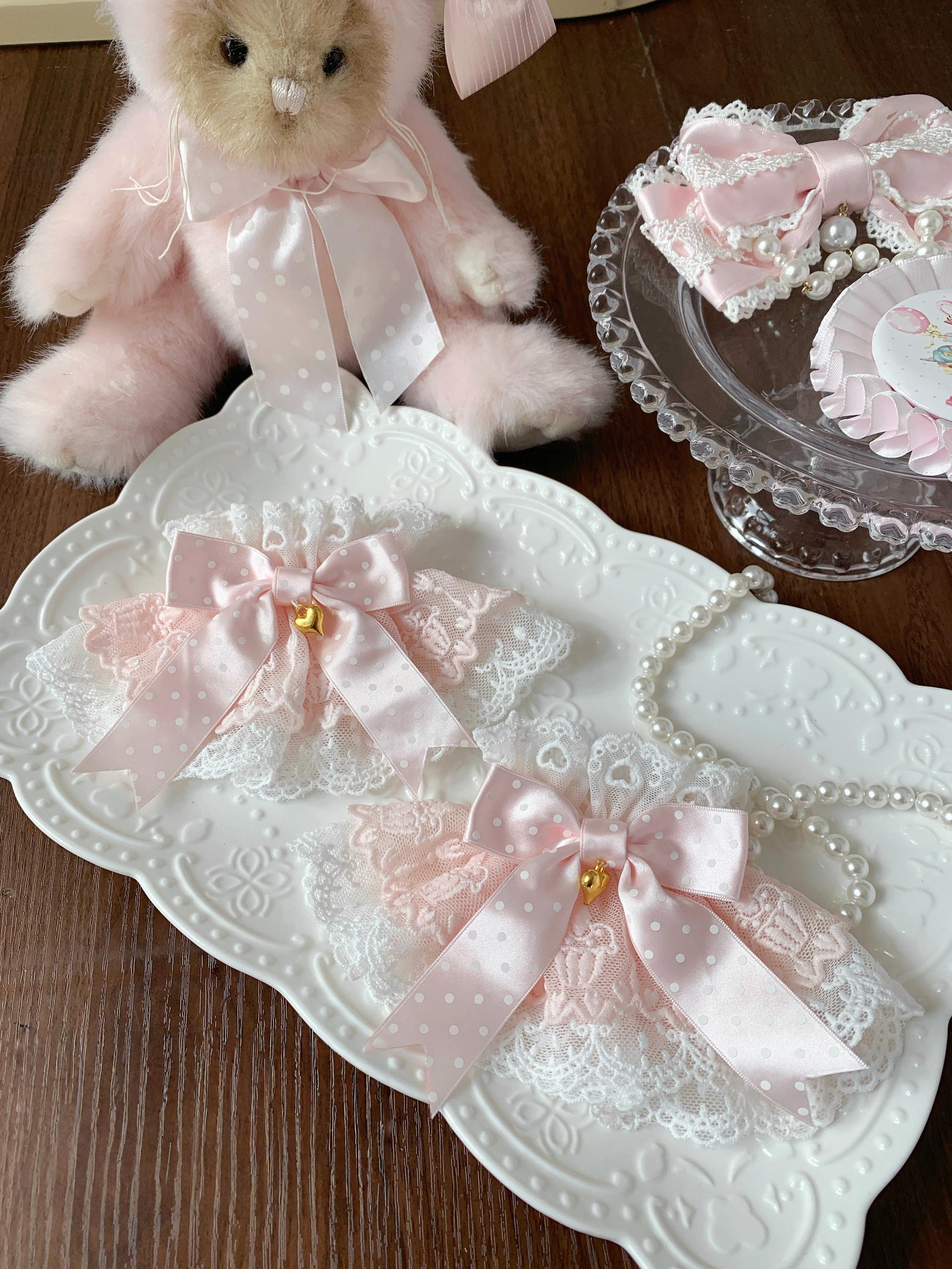 Sweet Lolita Lace Cuffs, Polka Dot Bow 44344:808756