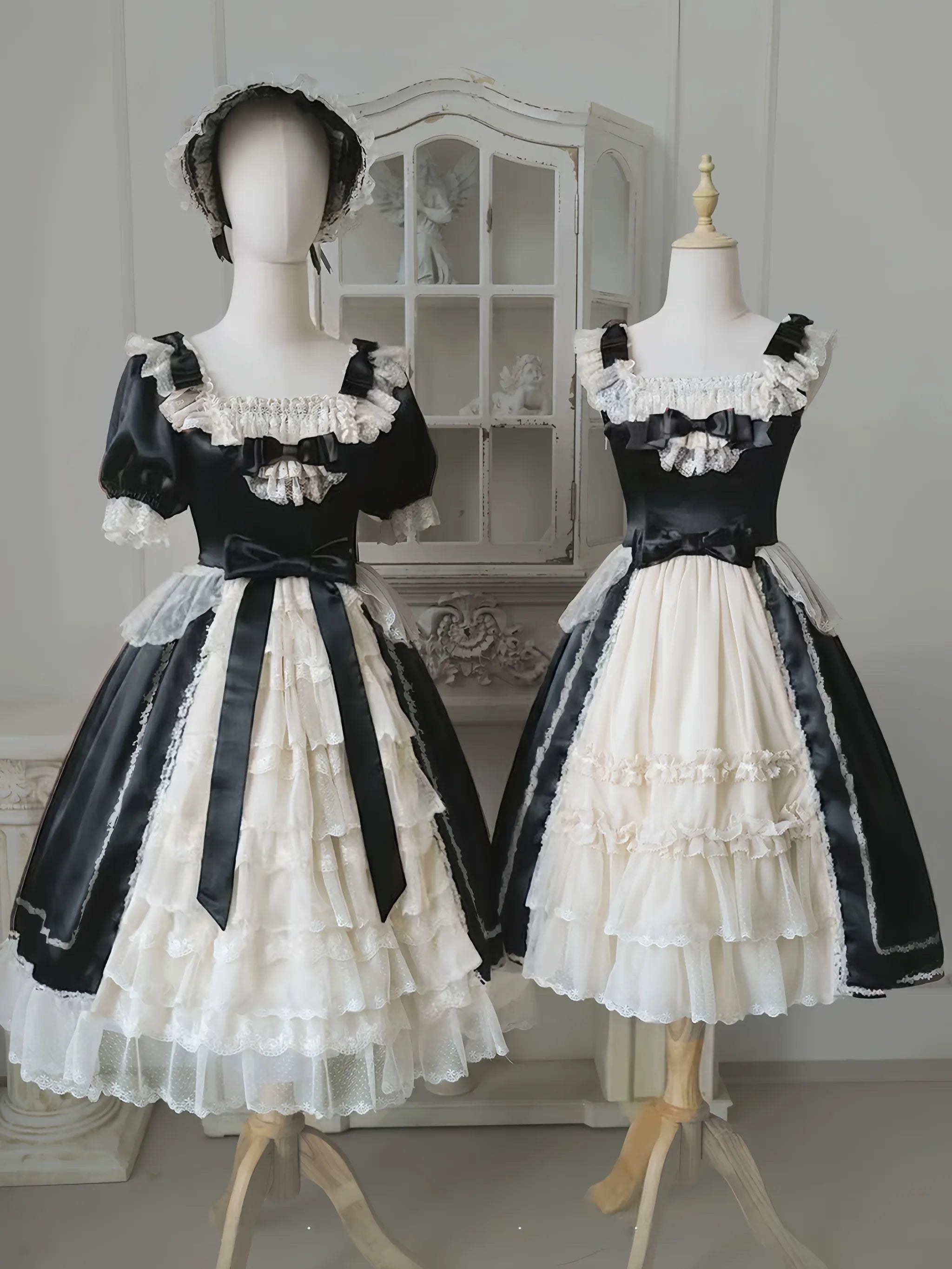 Spring of Golden Lily - Satin Classic Lolita Lily Print Dress, Front Opening 45507:852486