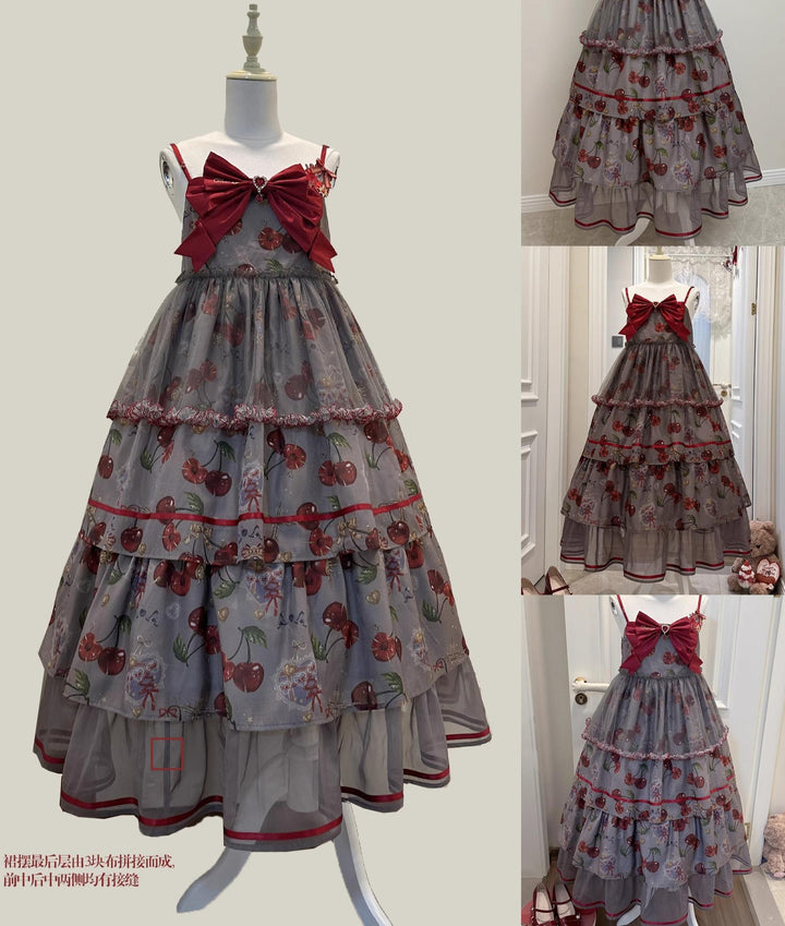 (Buy for me)Gloaming~Sweet Lolita Cherry print Short Sleeve OP and SK Set   