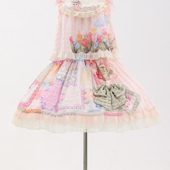 Mewroco~Country Patchwork~Sweet Lolita Dress Set Print OP SK Shirt and Camisole (L M S XL) 41848:718980