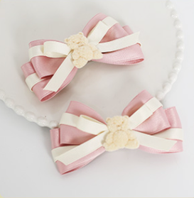 Xiaogui~Lolita Cute Bow Rabbit Ears Toy Hair Clip size 2 beige bear bow pair of clips  