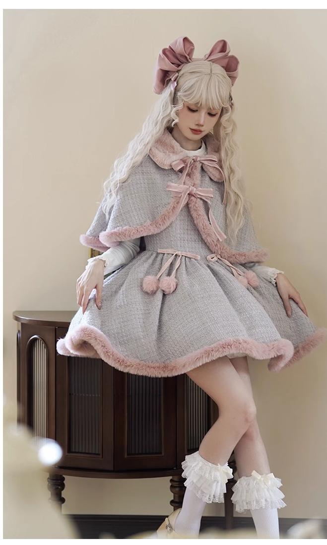 With PUJI~Winter Love Song~Winter Sweet Lolita JSK Suit Plush Cape   