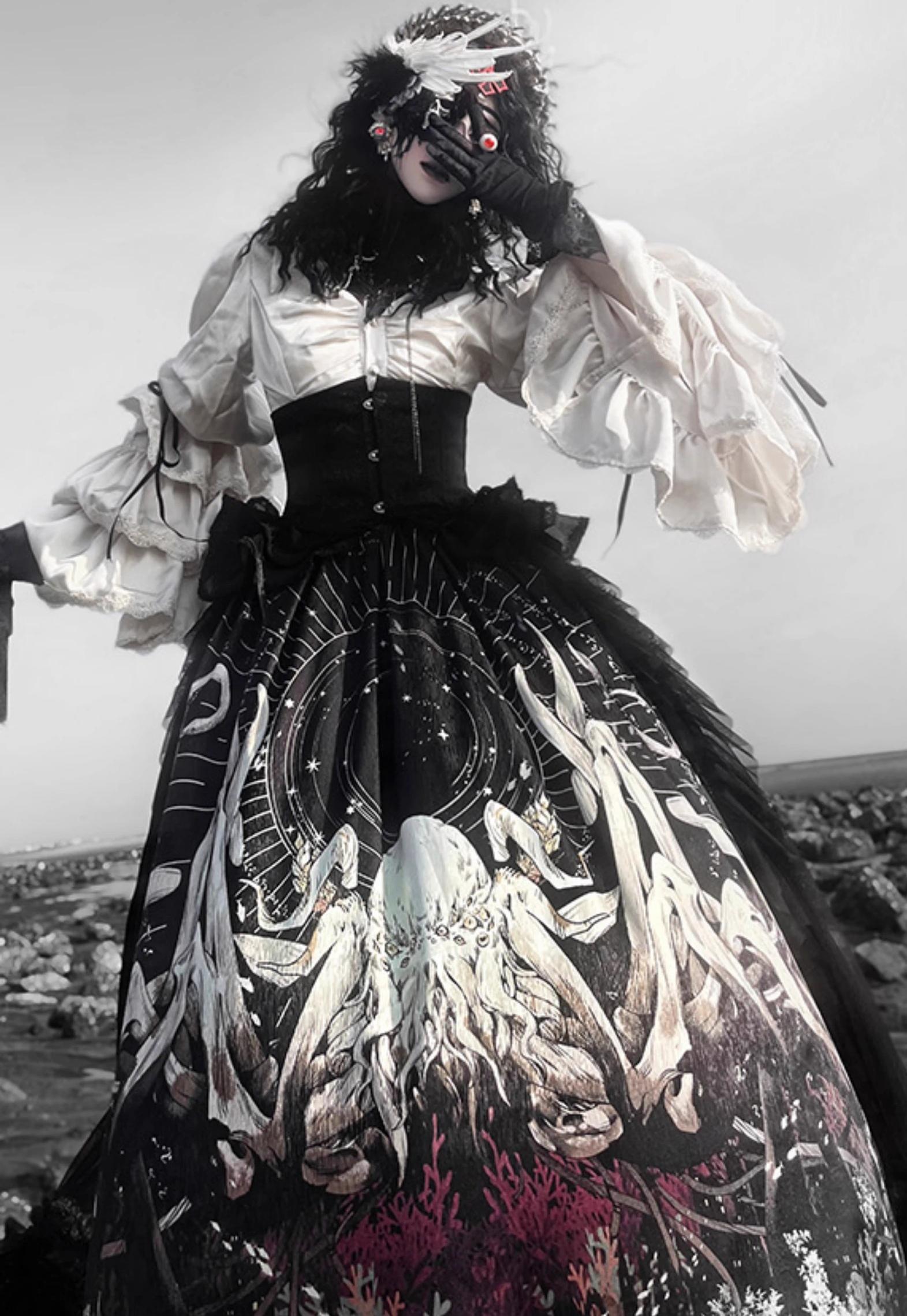 Caged Bird Hotel - Reborn Ancient God - Gothic Lolita Shirt Lolita Skirt Set