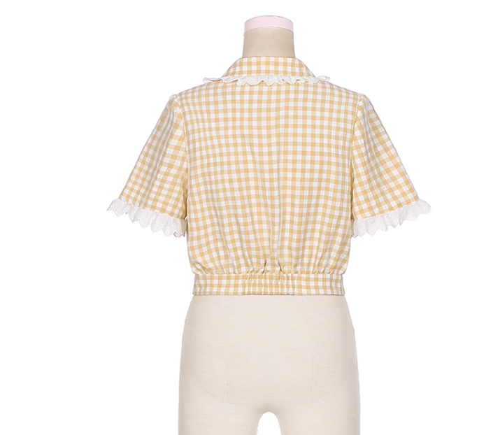 (Buyforme)To Alice~Fashionable Lolita Yellow Plaid Short Sleeve Blouse   