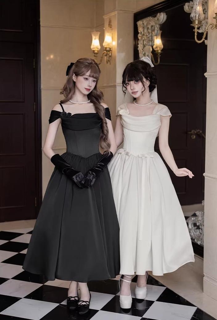 For Beloved - Classic Lolita Satin JSK Dress Set, Fishbone Waist