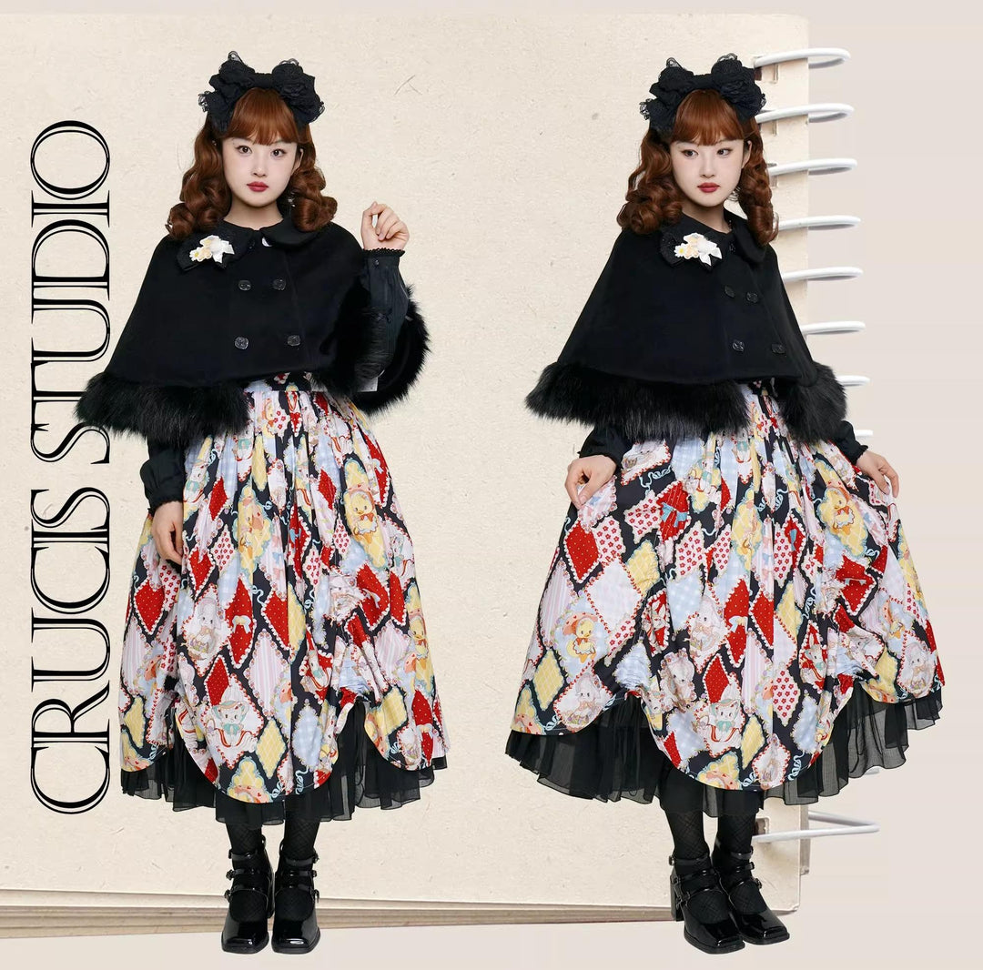 Southern Cross~Walnut Clip Bear~Winter Kawaii Lolita Cape Cute Fur Collar Cloak   