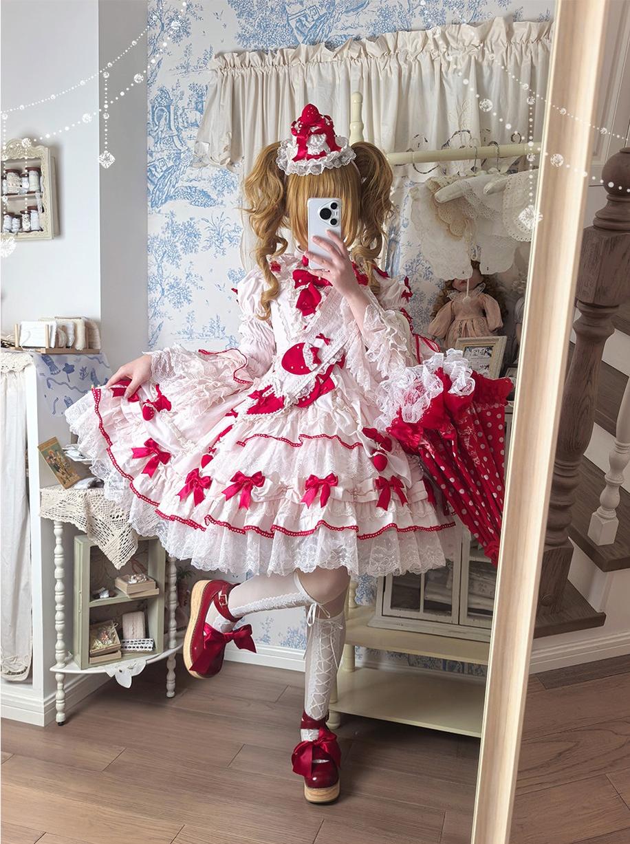 Strawberry Ribbon - Sweet Lolita Wedding Dress, Side Opening (Pink / 2XL L M S XL) 44910:827517