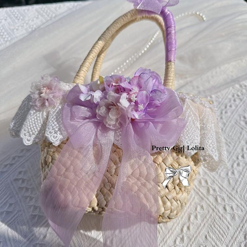 Pretty Girl Lolita~Purple Lolita~Kid Lolita Accessory Vintage Headdress and Straw Hat a handbag  